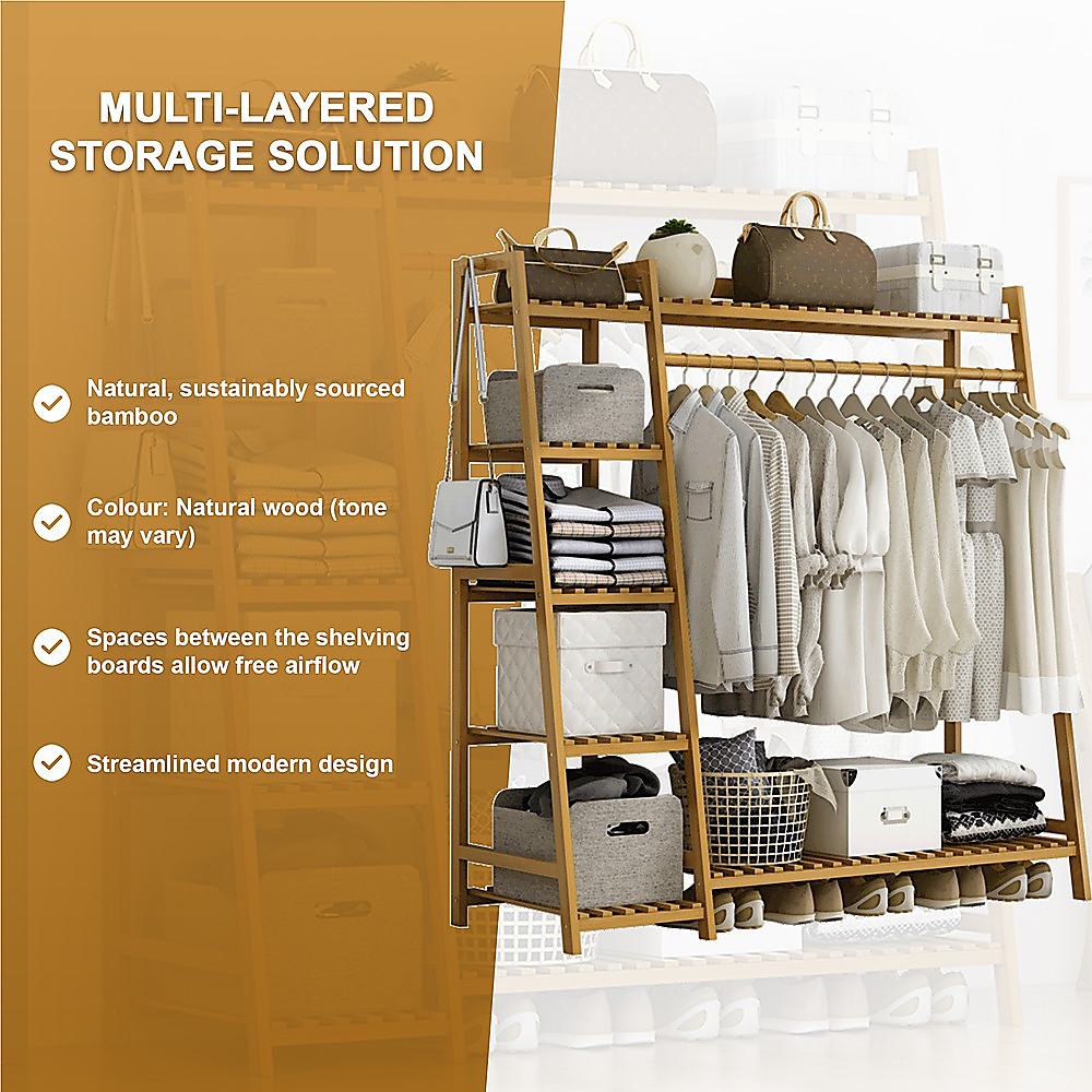 Portable Clothes Rack Coat Garment Stand Bamboo Rail Hanger Airer Closet โ image 6