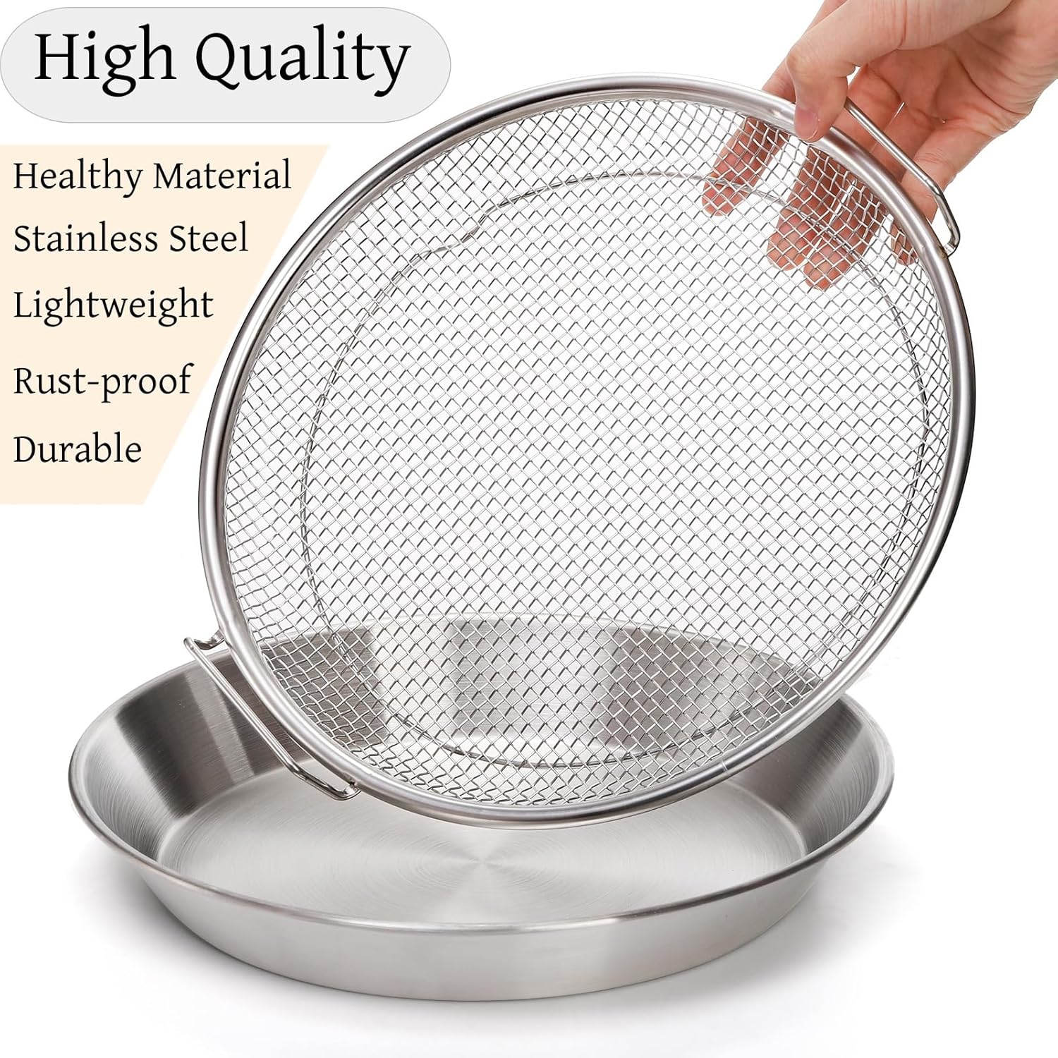 10.3" Kitchen Oil Filter Tray, Stainless Steel Air Fryer Mesh Pan, Draining Basket Accessories for Fried Food, Cooking Net Strainer Colander Barbecue Grill — image 5