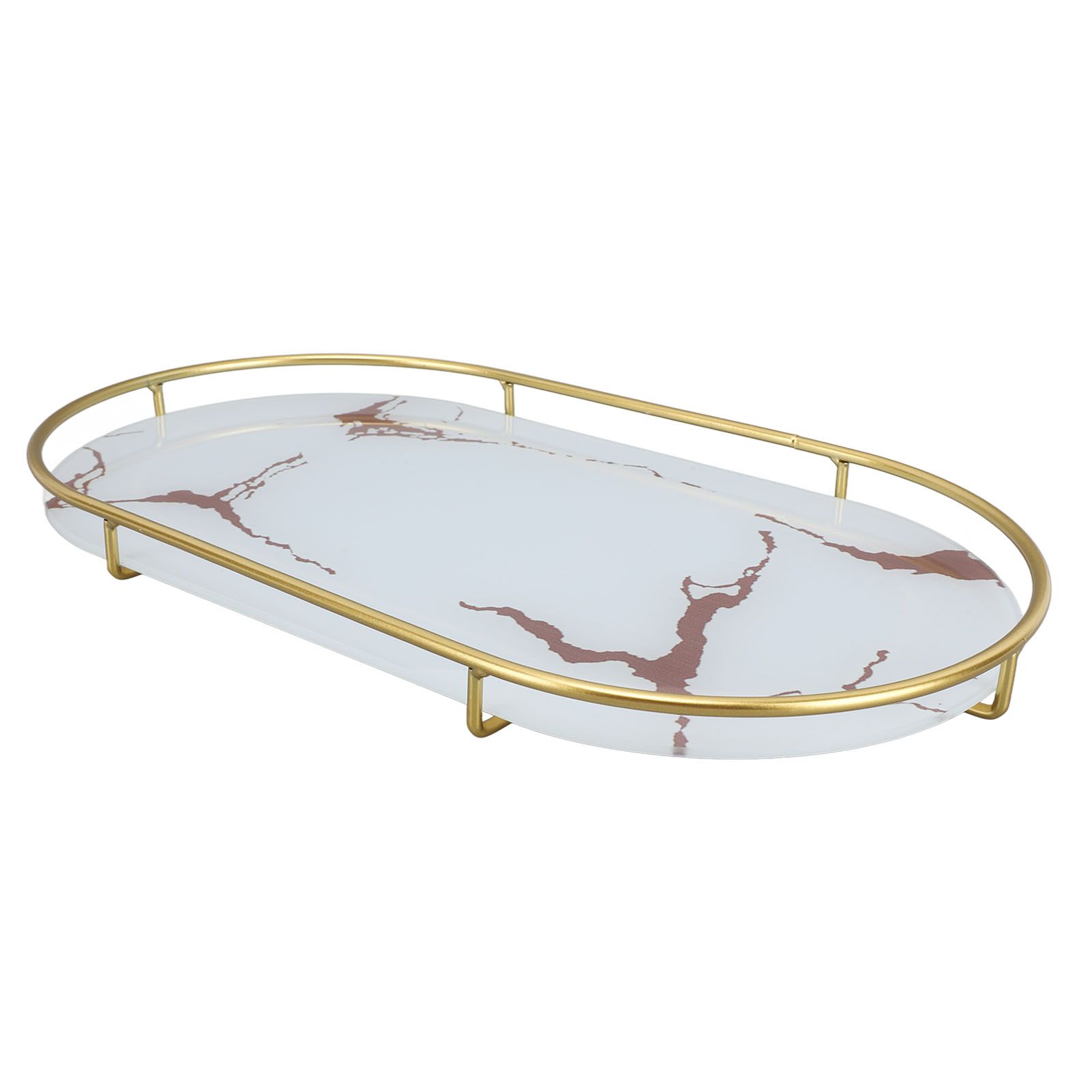 Bathroom Storage Tray Light Luxury Decorative Golden Texture Oval Bathroom Organiser Tray for Soap Towel Paper Napkins Jewellery Makeup White Base — image 5