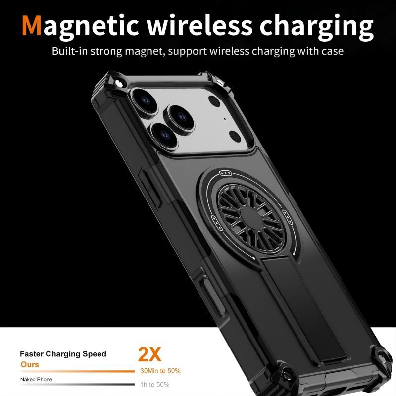 Armor Heavy Duty Magnetic Rotating Ring Kickstand Phone Case For iPhone 15 Pro Max, Anti-Drop Protective Cover In Black โ image 3