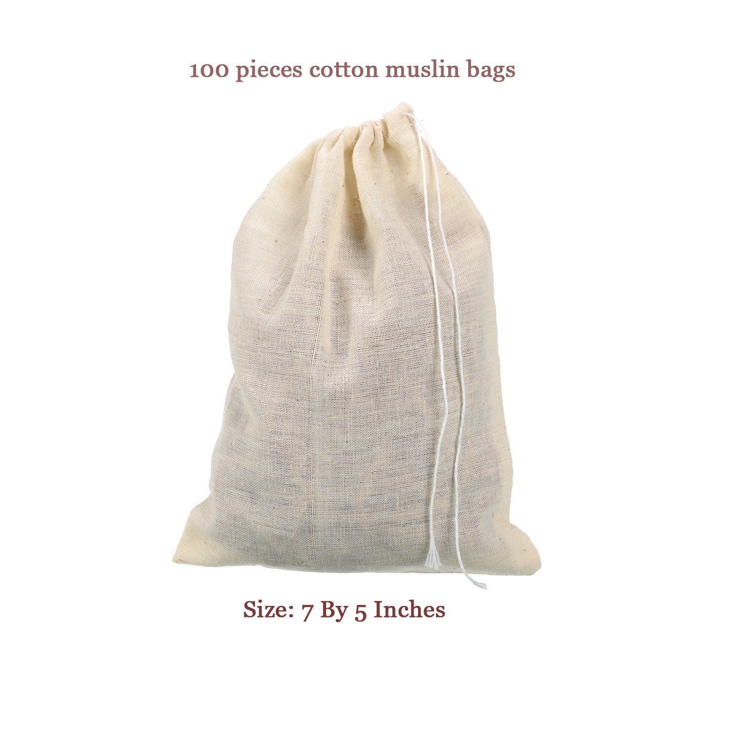 50 Pcs Drawstring Tea Bags Cotton Spice Bag Natural Unbleached Cotton Herb Bags for Cooking Soup 5 by 7 Inches — image 3