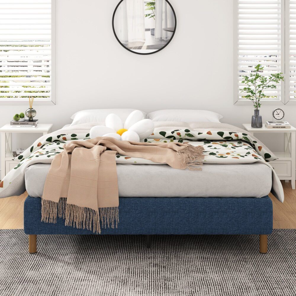Metal Bed Frame Mattress Foundation Blue – Queen — image 2