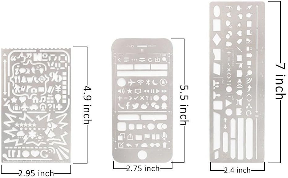 Yansanido Pack of 3 Stainless Steel Drawing Ruler, Painting Stencils, Scale Template Sets, Graphics Stencils, Number Template Ruler for Very Fine Pen Tip — image 3