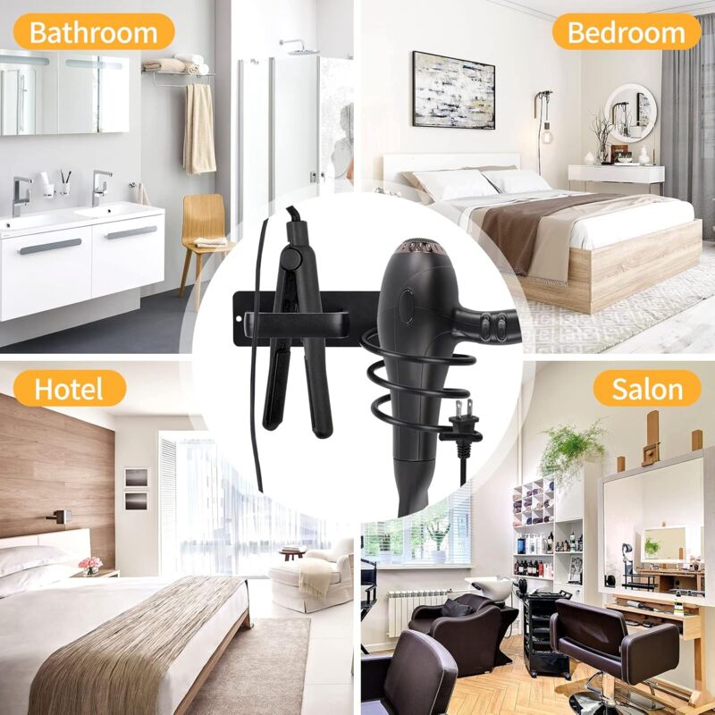 Hair Dryer Holder And Straightener Stand, Hair Dryer Holder With Cable Management, Wall Mounted Hair Dryer Organizer — image 3