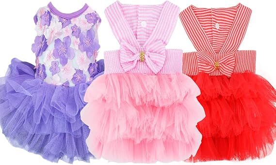 pet products Fall Dog Dresses for Small Dogs Girl 3 Pack Summer Puppy Clothes Outfit Apparel Female Cute Cat Skirt — image 2
