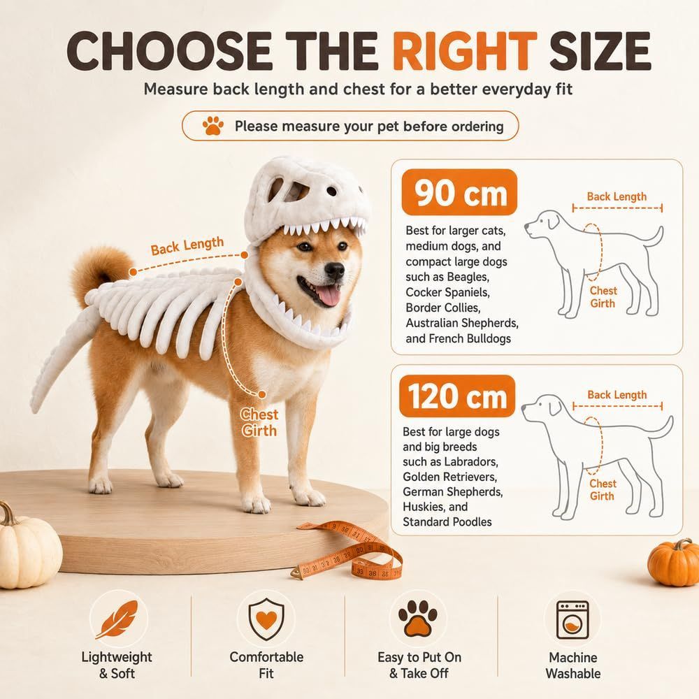 Dinosaur Skeleton Glow in Dark Dog and Cat Costume, Pet Dinosaur Costume, Plush Halloween Pet Hood Outfit - Green - Size 35.4in โ image 3