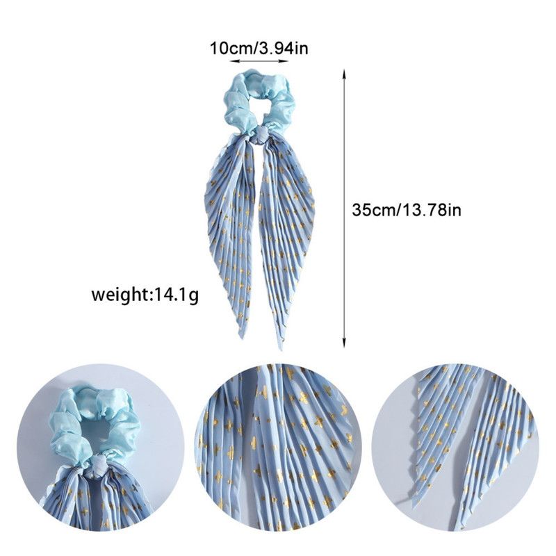 Printed Pleated Scarf Scrunchie, Elegant Long Ribbon Hair Tie for Women's Ponytail Hair Accessories (3 Pcs) - Pink β image 2