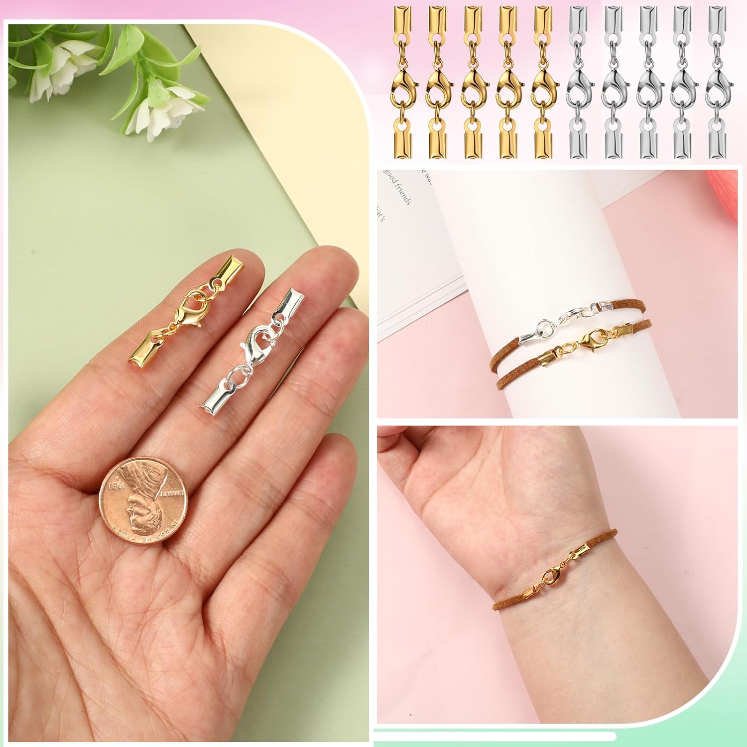 20 Pieces Fold Over Cord Ends Cord Crimp Tips, Copper Jewelry Connector Clasp Caps for Leather Cords, Ribbon, DIY Bracelets Necklace Jewelry Making, 3.5 x 9 — image 5