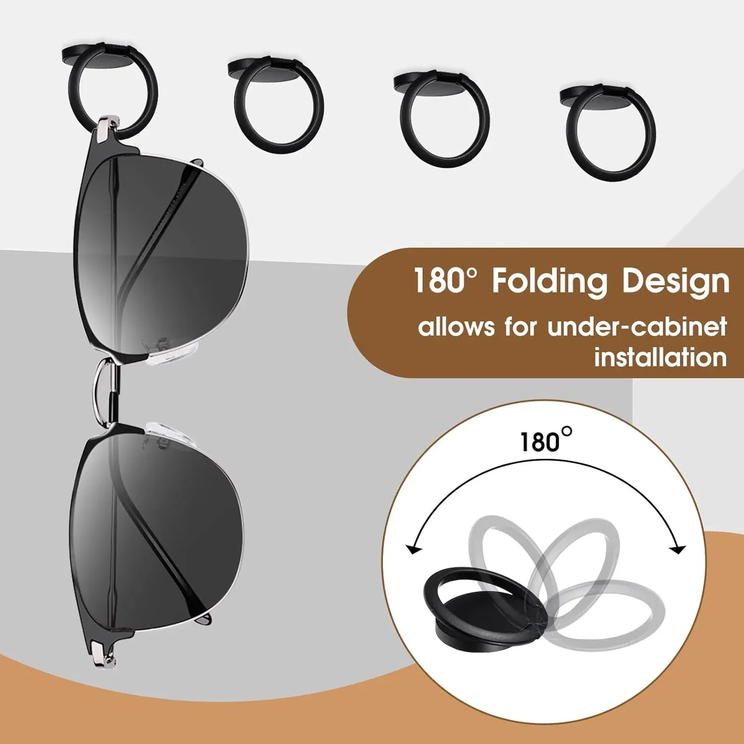 6 Pack Wall Mounted Sunglasses Organizer, Folding Eyeglass Holder Rack for Closet, Black — image 3