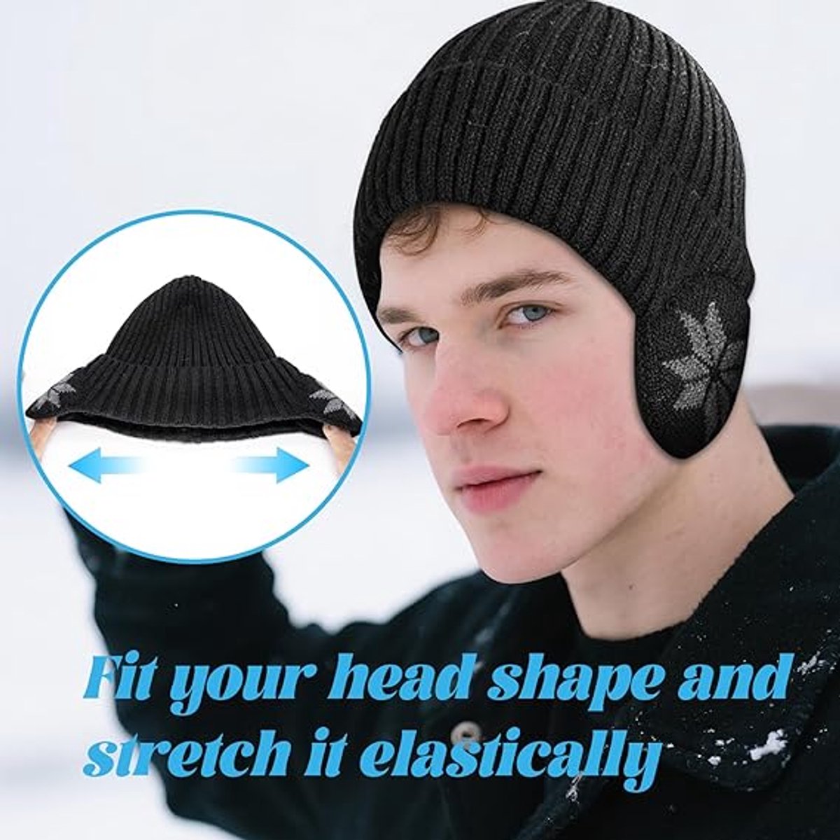 Beanie - Women's Beanie - Men's Beanie - Black Men's Beanie - Thick and Warm Knit Beanie - Unisex - Thermal Lining - With Ear Flaps - Ideal for Outdoor — image 3