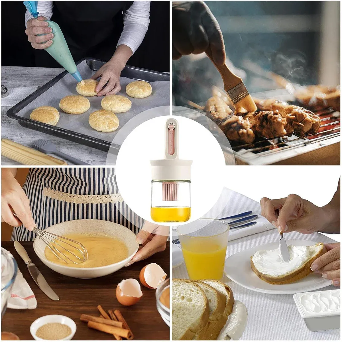 2pcs Glass Oil Bottles with Silicone Brush for Kitchen Cooking Oil Dispenser Set — image 4
