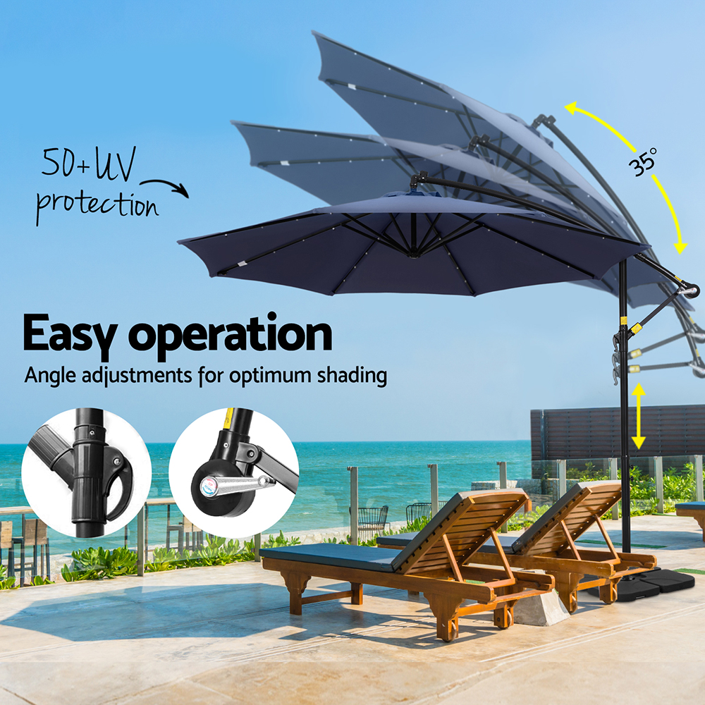 Instahut Outdoor Umbrella 3M Cantilever Beach LED w/Base Garden Shade Patio Navy — image 5