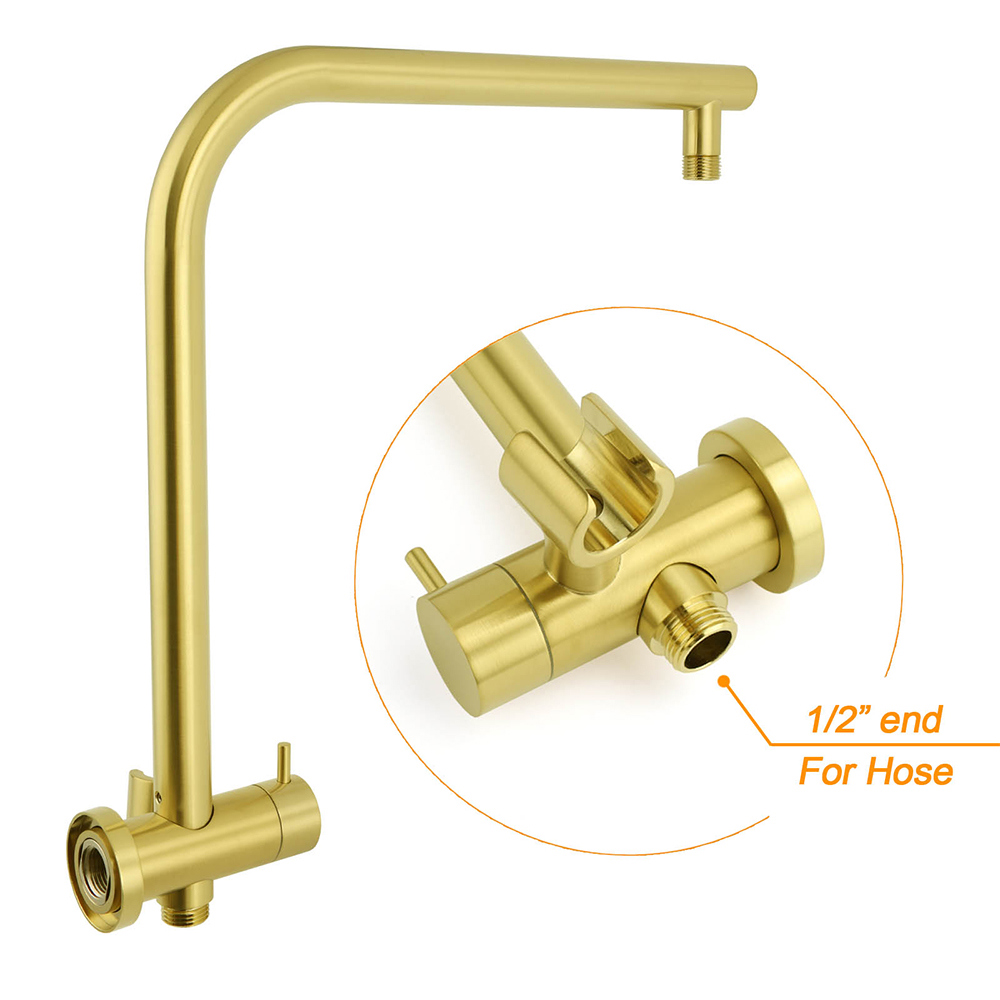 WELS Brushed Gold Round 2in1 Shower Head Set Diverter Wall Arm Stainless Steel Handheld + Taps โ image 5
