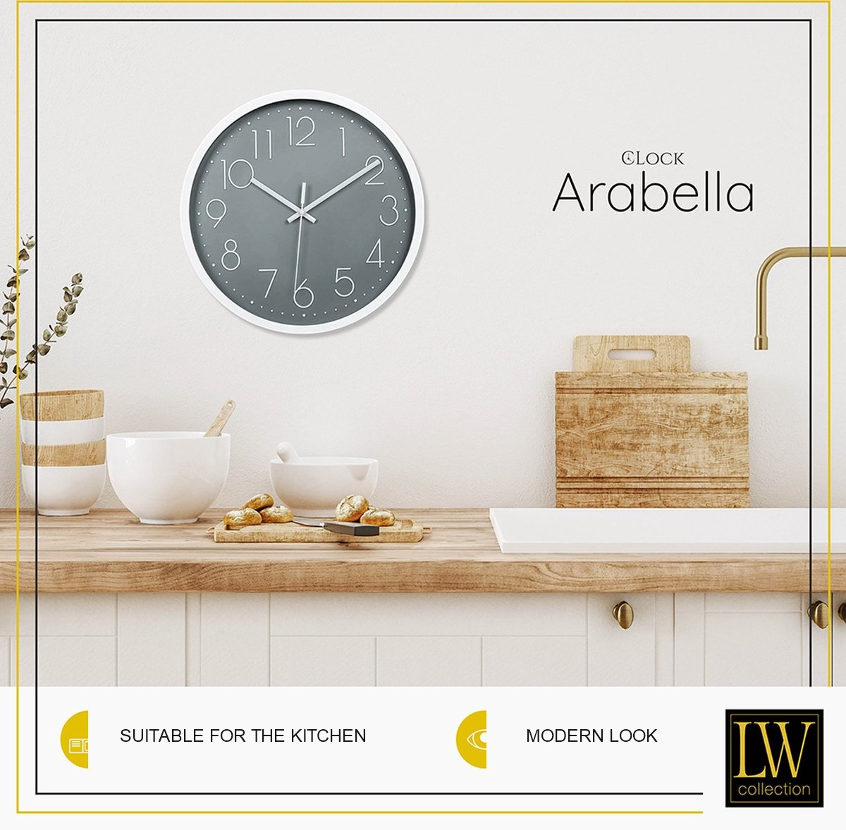 30 cm White and Grey Silent Wall Clock, Modern Analog Quartz Clock for Kitchen, Office and Bedroom — image 5
