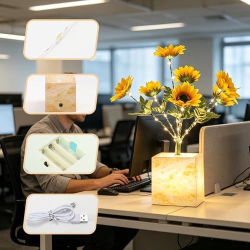 Blue Magnolia Flower Table Lamp USB Battery Operated Decorative Bedside Lamp for Living Room Decor Office Bookstore Nail Salon Beauty Space Home — image 6