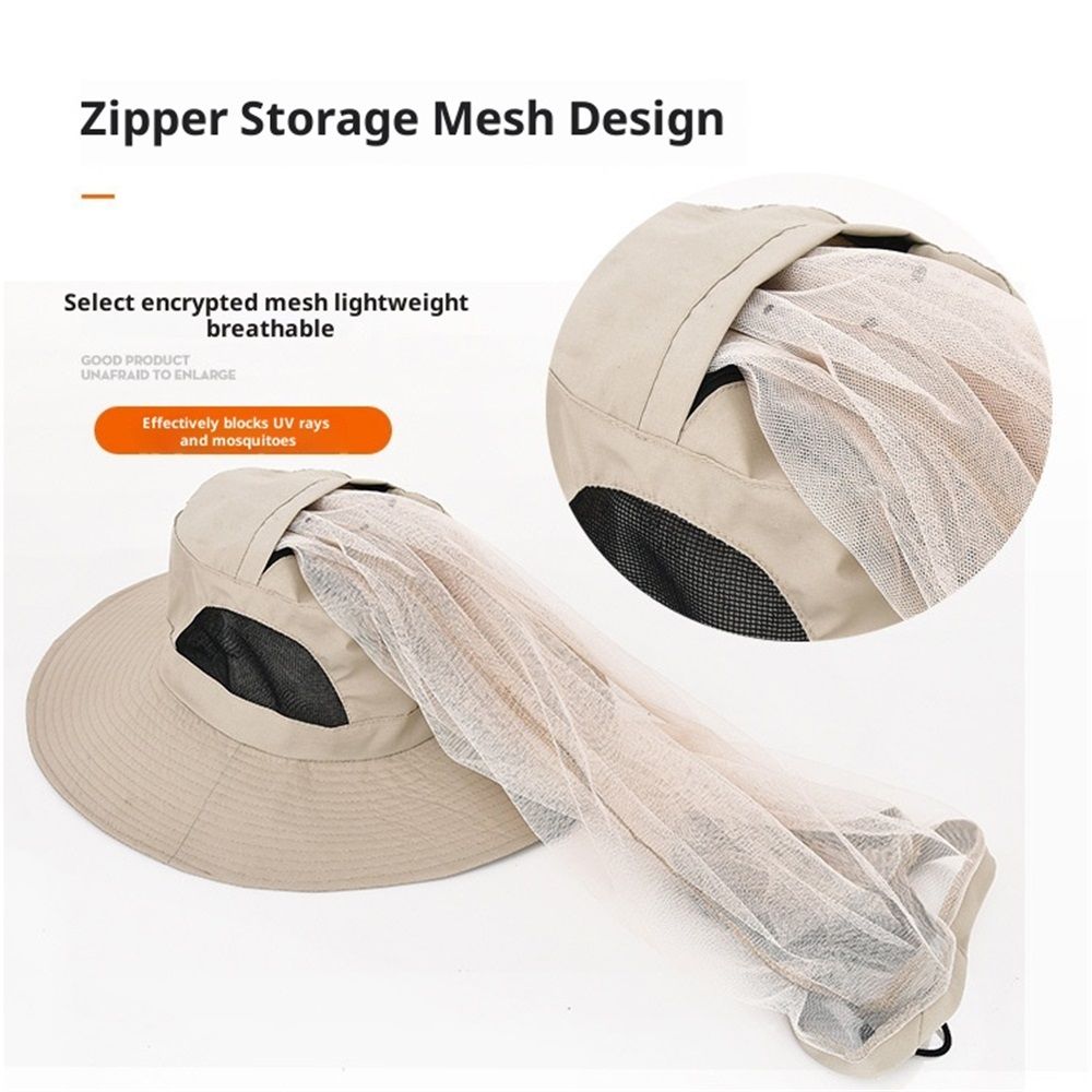 Mosquito Head Net Hat - Bug Cap Sun Protection with Hidden Netting for Beekeeping Hiking Women(khaki) — image 2