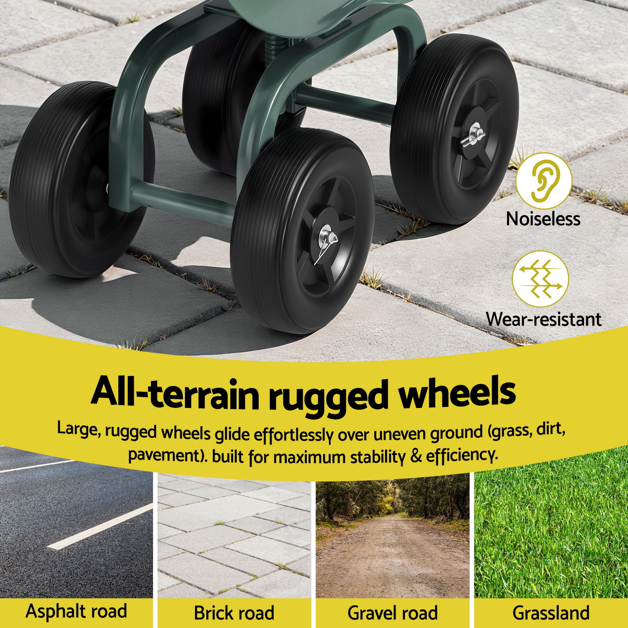 Gardeon Garden Seat 360 Swivel Rolling Adjustable Height Work Scooter Cart Wheels Heavy Duty 150kg — image 5