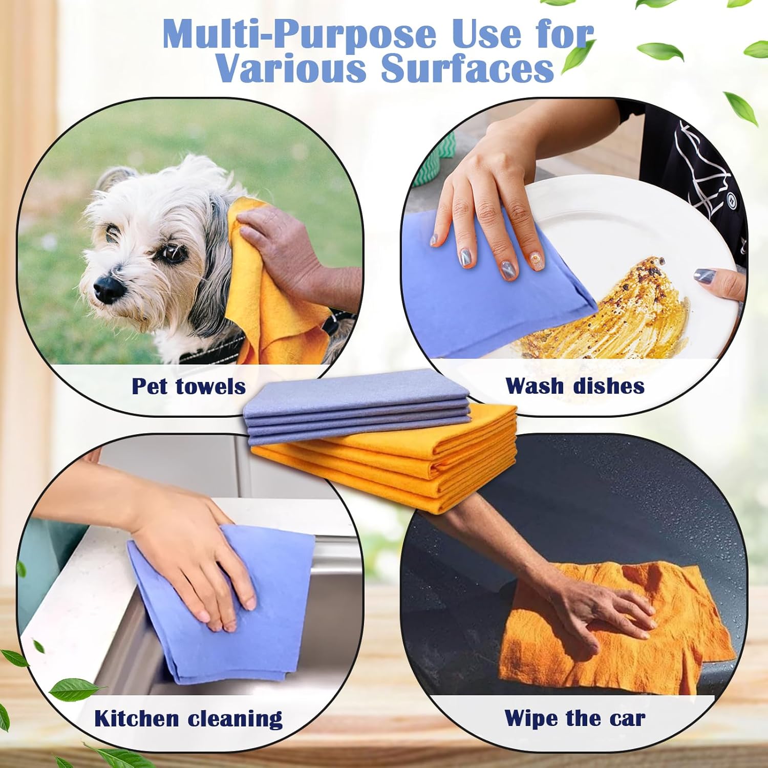 Ultra-Absorbent Miracle Cleaning Shammy, Super Absorbent Cleaning Cloth Multi-Purpose Non-Woven Cleaning Towels for Home Kitchen Bathroom Car Pet Stains(8 — image 4