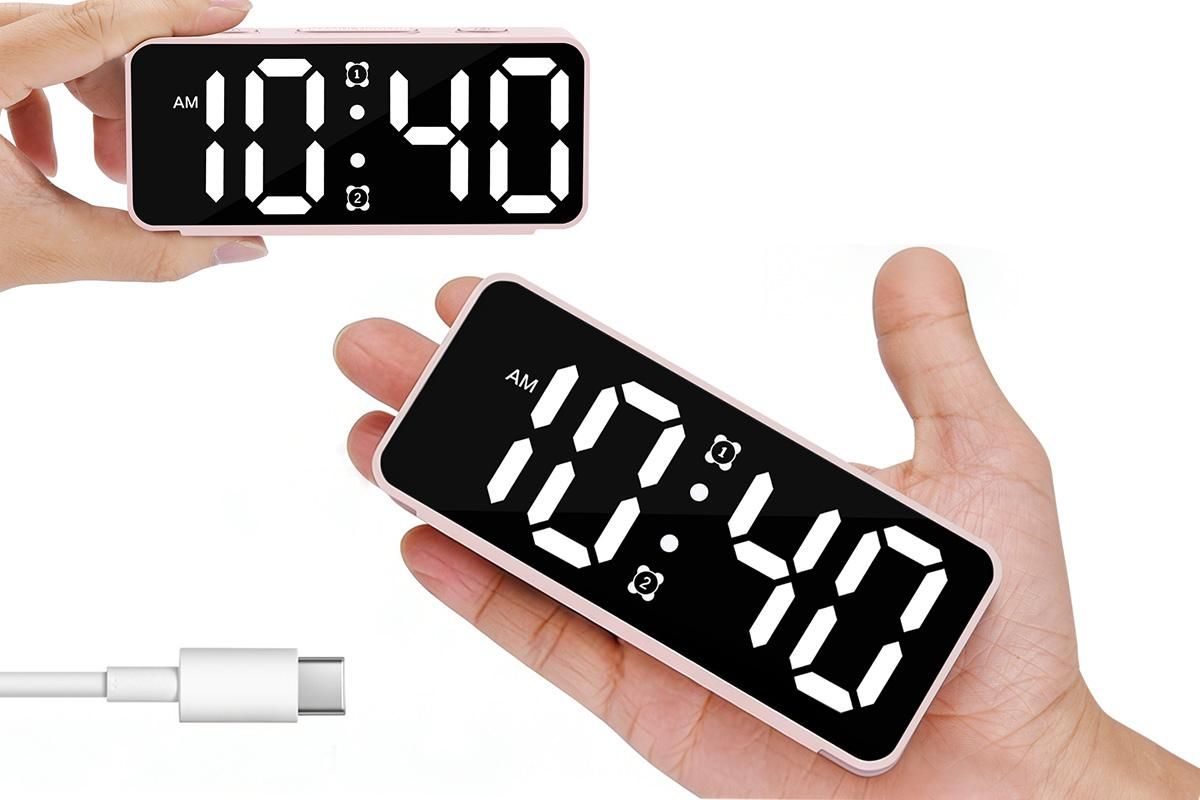 Small Digital Alarm Clock with 5 Dimmers and 5 Alarm Volumes for Bedrooms - Pink — image 6