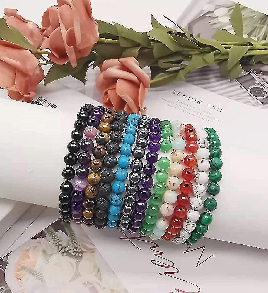 12pcs 6mm Gemstone Beaded Bracelets For Women Tiny Crushed Stone Crystal Bracelet Beaded — image 5