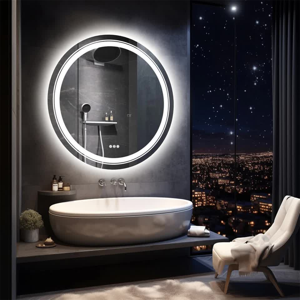 P&P Silver Mirror With White Frame Round LED Bathroom Mirror — image 4