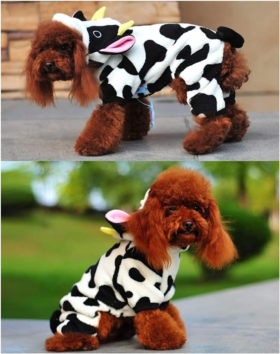 Dog Coat - Dog Clothes - Christmas Dinosaur Dog Costume - Cowboy Style Rider Sweatshirt - Warm Winter Raincoat - Perfect for Christmas - White Cow Size M — image 4