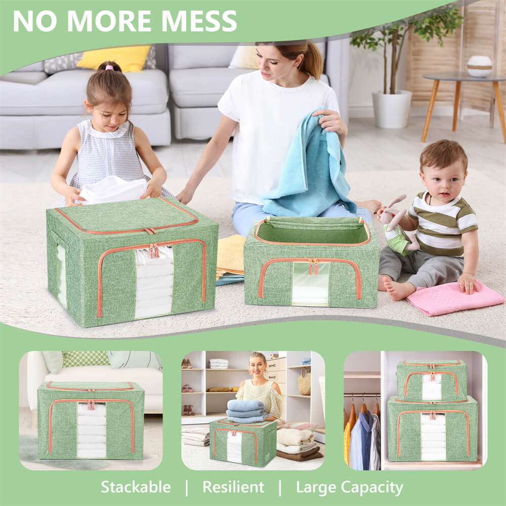 24L Cloth Storage Box Closet Organizer Storage Bags Clothes Storage Bags Wardrobe Organizer Idea GREEN — image 6