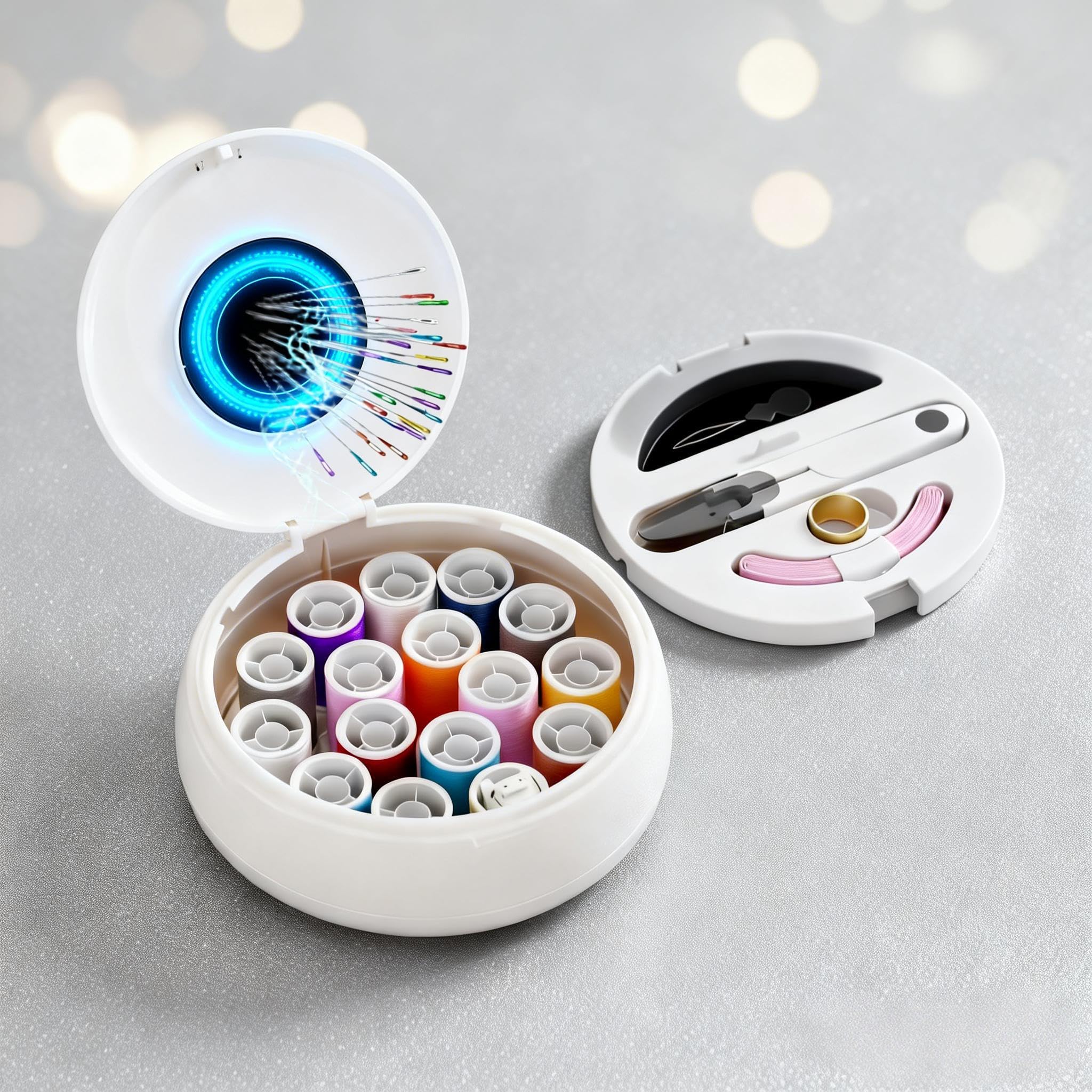 Modern Magnetic Sewing Kit – Compact Travel Sewing Box with Strong Magnetic Lid, 16-Thread Spools & Tools, Portable Needle Organizer for Home & On-the-Go Use