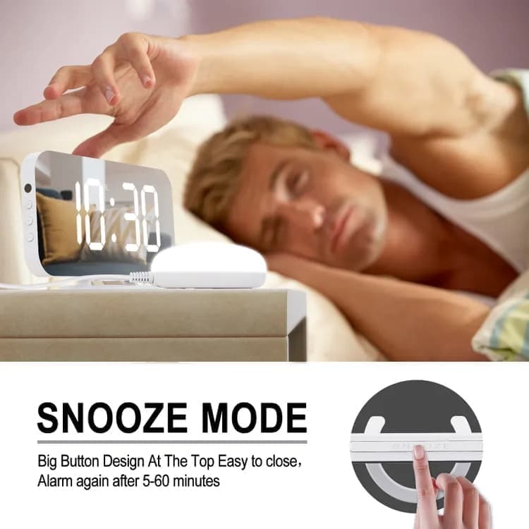 LED Alarm Clock with Bed Shaker for Heavy Sleepers, Digital Mirror Display, Compatible with Philips, Black — image 6