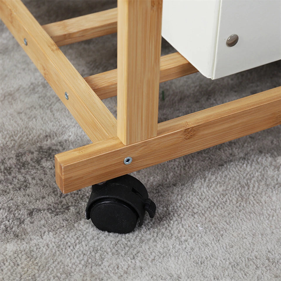 Portable Rolling Bamboo Clothes Rack for Kids with Hanging Rail — image 5