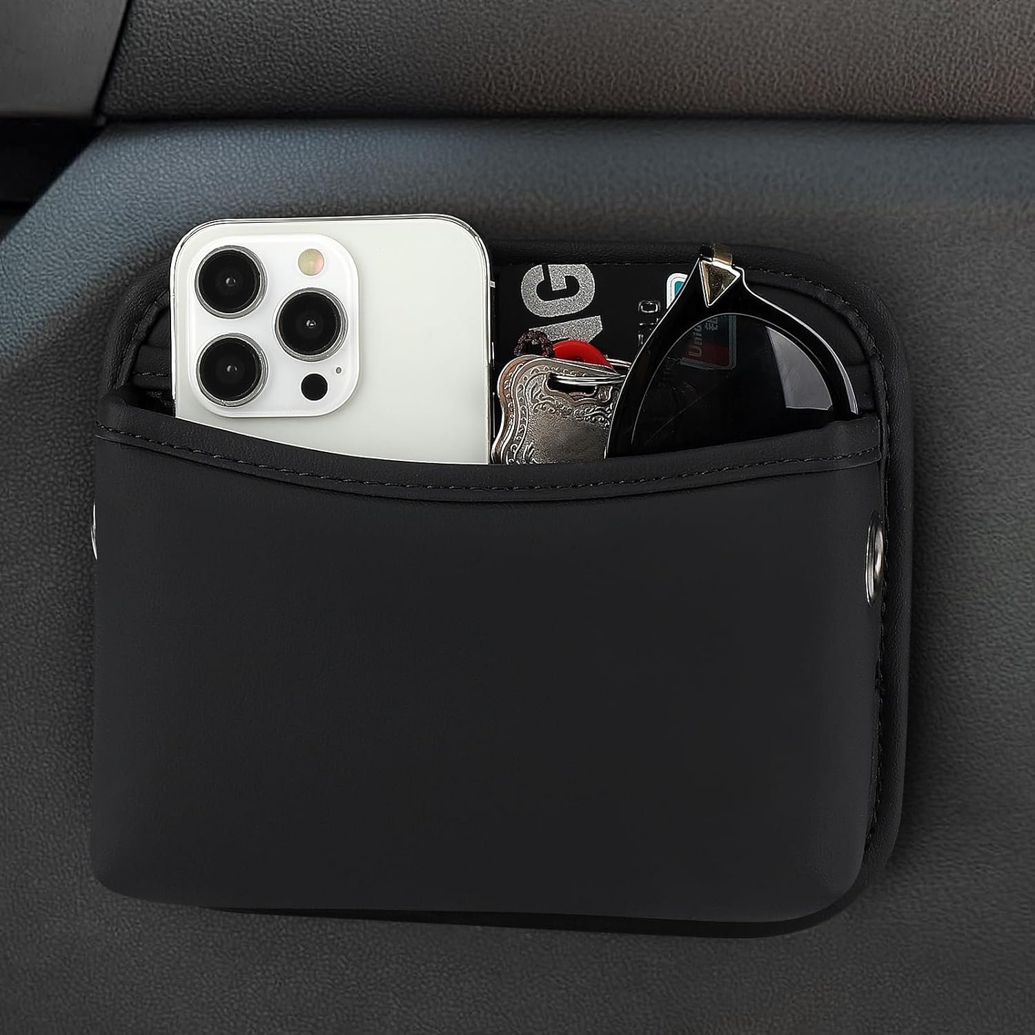 Car Seat Side Pocket Organizer, PU Leather Pouch Bag for Car Seat, Door, Window, Console, Registration Wallet Cards Trash Phone Sunglasses Holder Pocket for — image 3