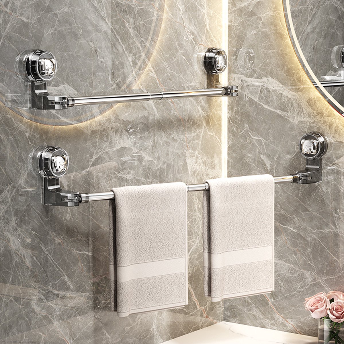 Extendable towel rail 30-60 cm - Bathroom towel rack - Suction cup towel rack without end caps - For bathroom, kitchen - Rotating - Corner towel rack - Wall β image 4