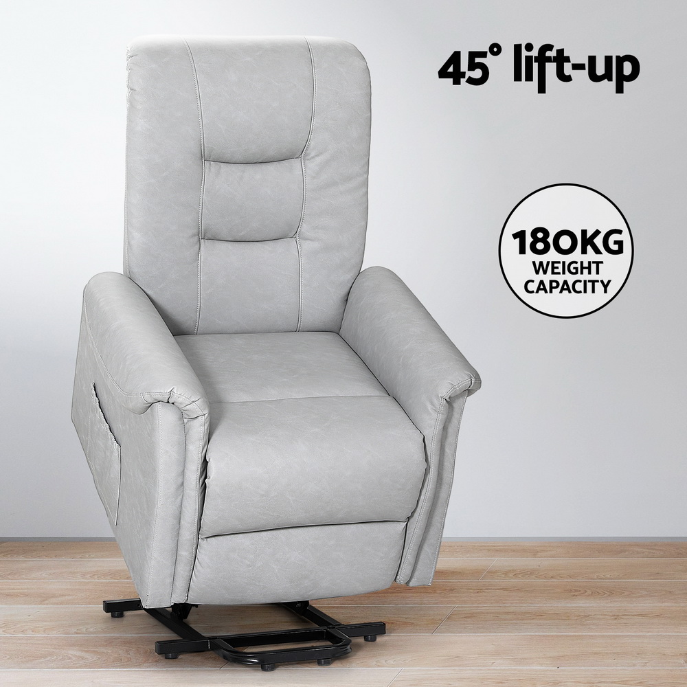 Artiss Recliner Chair Lift Assist Chair Leather Grey — image 5