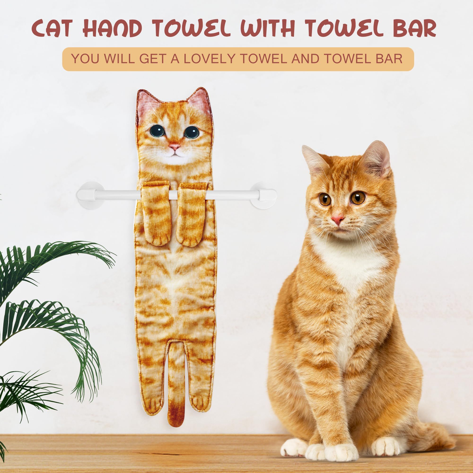 Cat Funny Hand Towels for Bathroom Kitchen - Cute Decorative Cat Decor Hanging Washcloths Face Towels Super Absorbent Soft — image 3