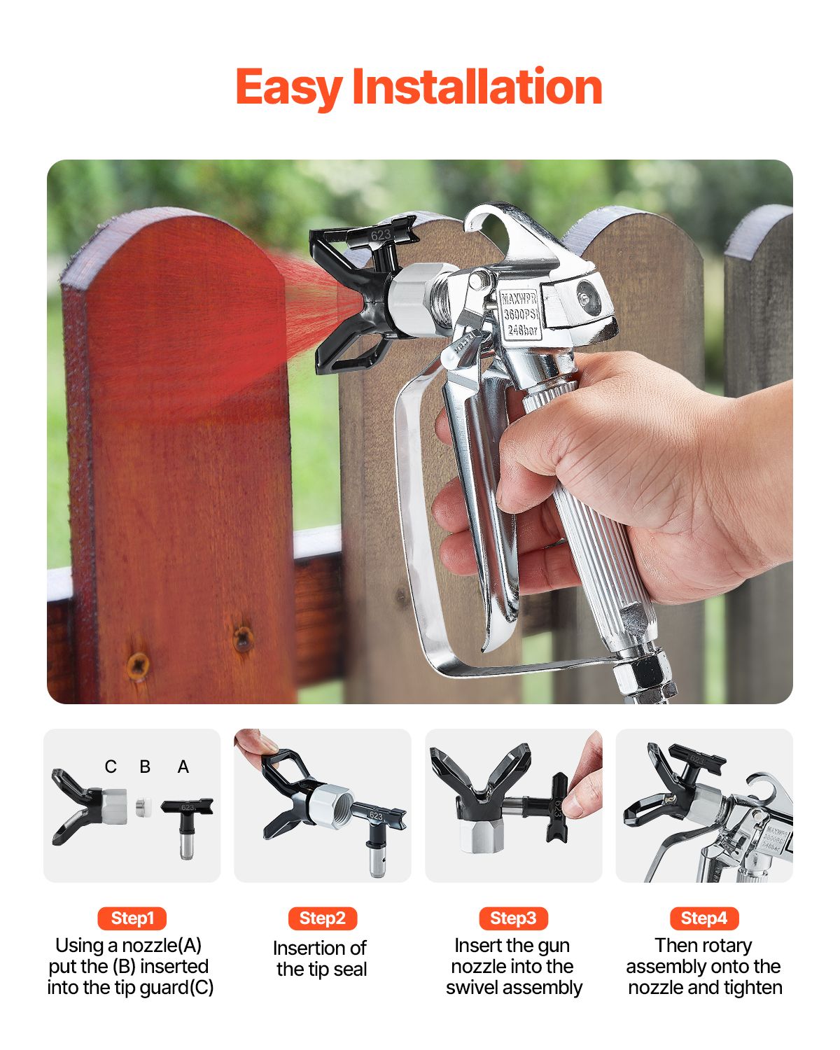 Airless Paint Spray Gun 3600PSI High Pressure Airless Spray Gun 517 Tip — image 4