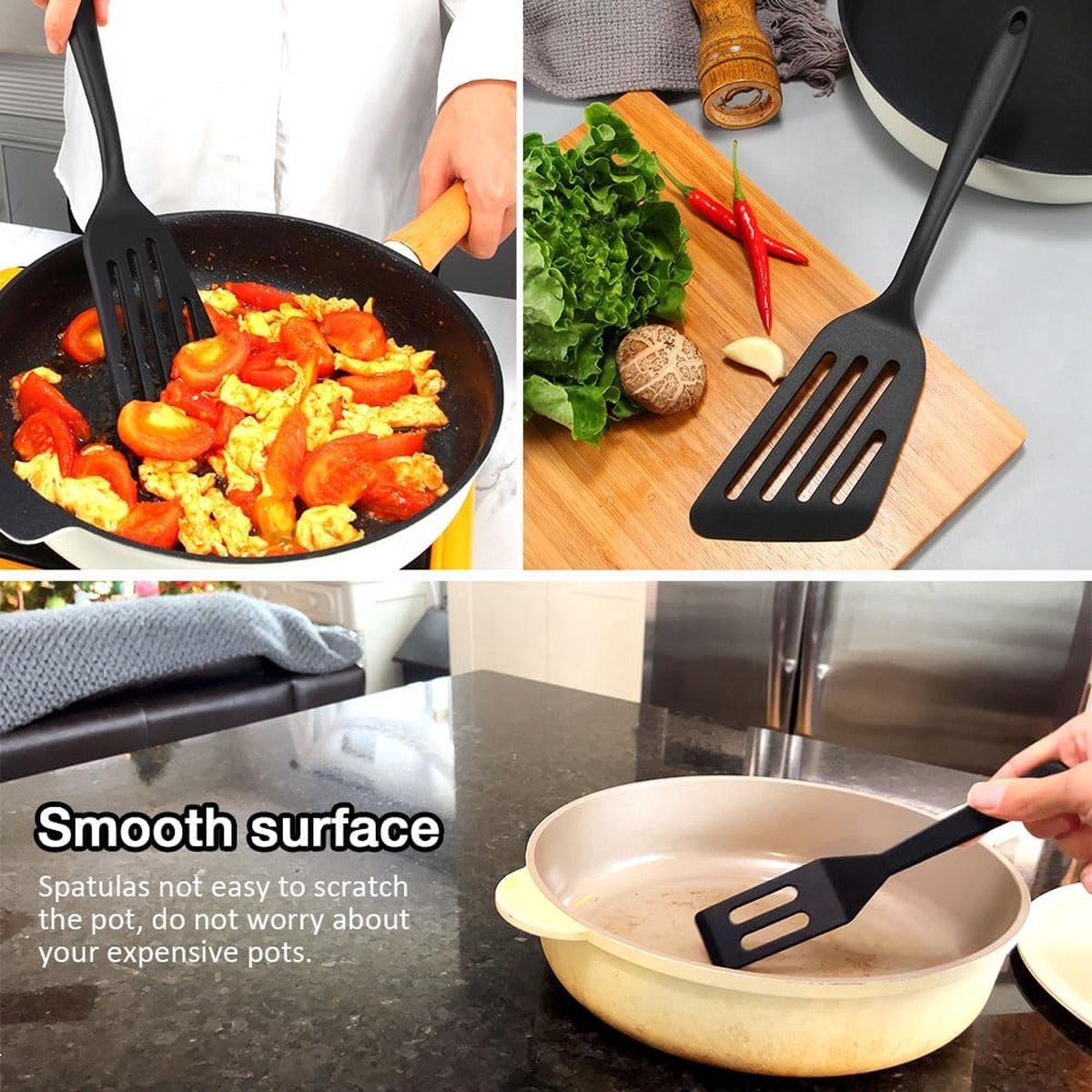Spatula Set of 3 - Silicone Spatula - BPA Free - Spatulas - Heat Resistant - Non-stick - Anti-Slip - Hangable - Dishwasher Safe - Kitchen Utensils - Scraper — image 3