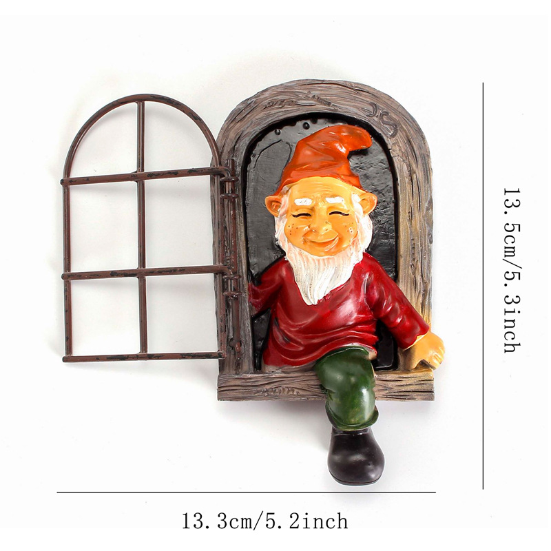 Red-clad White-bearded Old Man Climbing Window Gnome Figurine - Resin Craft Ornament, Garden Cartoon Statue Decoration โ image 2