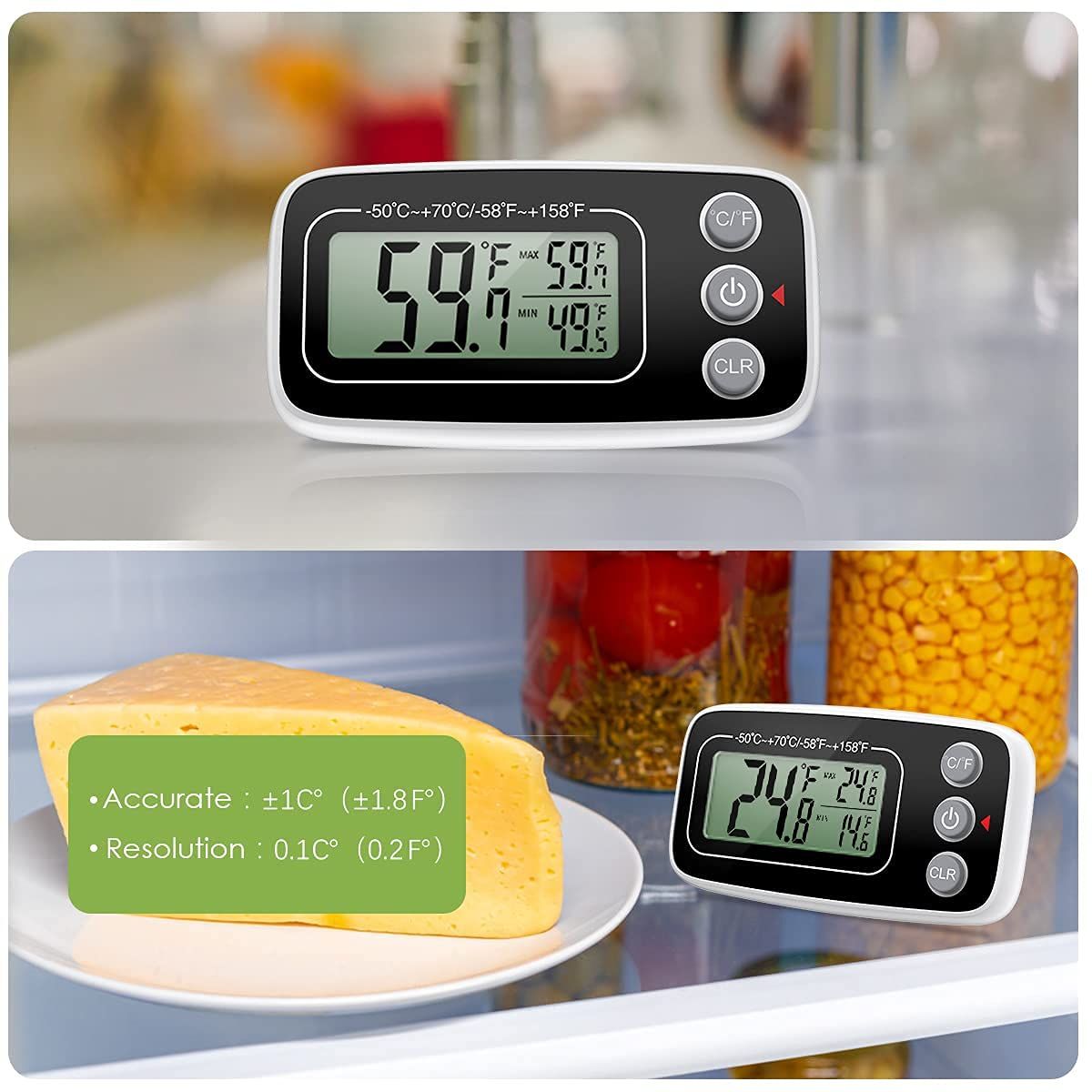 Refrigerator Thermometer Digital Fridge Freeze Room Thermometer Waterproof Large LCD Display Max/Min Record Function — image 4