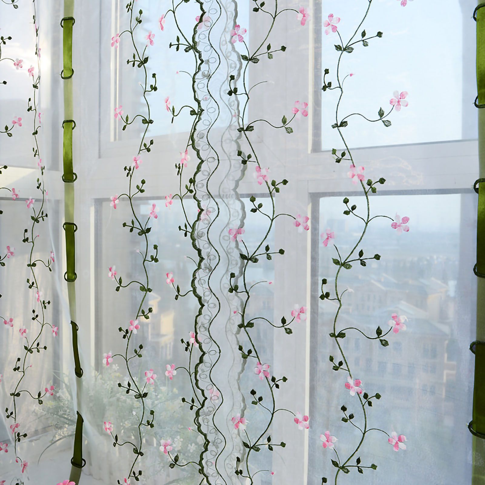Embroidered Roman Sheer Curtain Classical Floral Window Screen Elegant Embroidered Roman Shade for Bedroom Balcony 1.5m/59.1in Height โ image 4