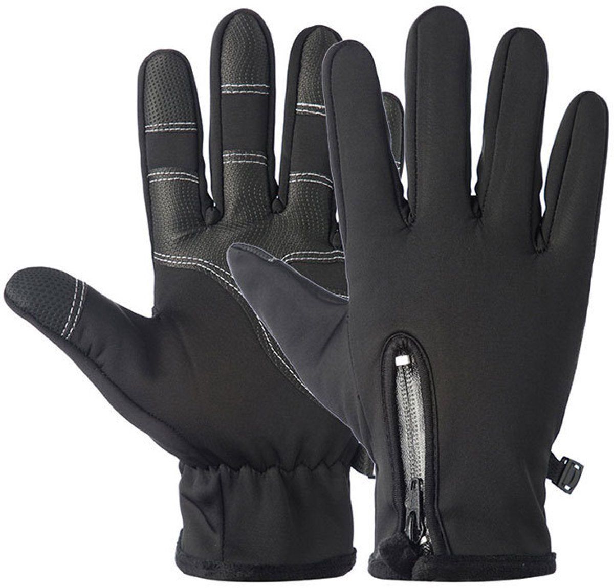 Touchscreen Winter Gloves, Windproof Warm Leather Cycling Gloves for Men and Women, Outdoor Riding and Daily Cold Weather Use, Size L, Black