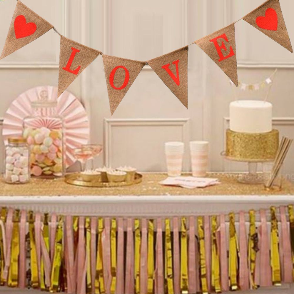 LOVE Triangle Linen Hanging Flags Banner Bunting for Wedding Bridal Shower Proposal Decoration — image 6