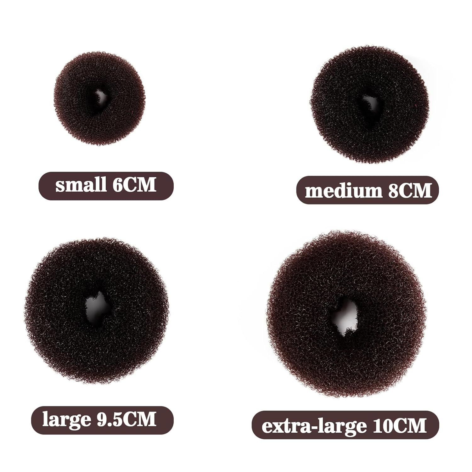 Hair Donut Bun Maker Kit - Updos Sock for Long Hair, Bun Holder with Hair Clips (1 Extra Large, 2 Medium, 2 Small) — image 2