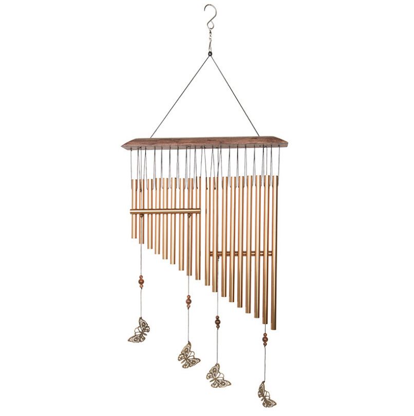 18 Pipes Classic Solid Wood Metal Aluminum Pipe Wind Chimes Hanging Decoration, Craft Gifts, Garden, Shop Wind Bell (Golden 18)