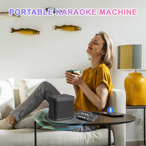 Black Karaoke Machine with 2 Wireless Microphones Bluetooth-Compatible 5.0 for Parties — image 6