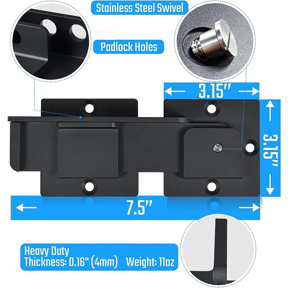 7.5" Flip Gate Latch Lock with Padlock Holes, 4mm Heavy Duty Aluminum Alloy Door Latch for Outdoor Wooden Fence, Swing and Sliding Open Gate, Double Gate, Barn โ image 3