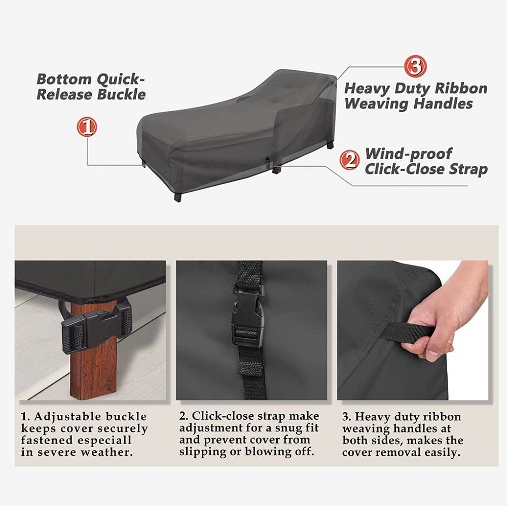 Lounge Chair Cover - Waterproof Outdoor Chaise Lounge Chair Covers 2 Pack - 68W x 30D x 30H inch, Black — image 5