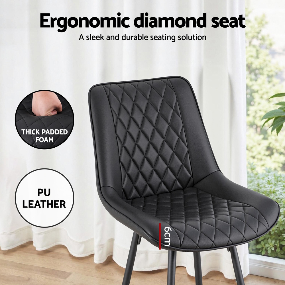 Artiss 2x Bar Stools Kitchen Dining Chair Counter Stool Diamond PU Leather Black โ image 5