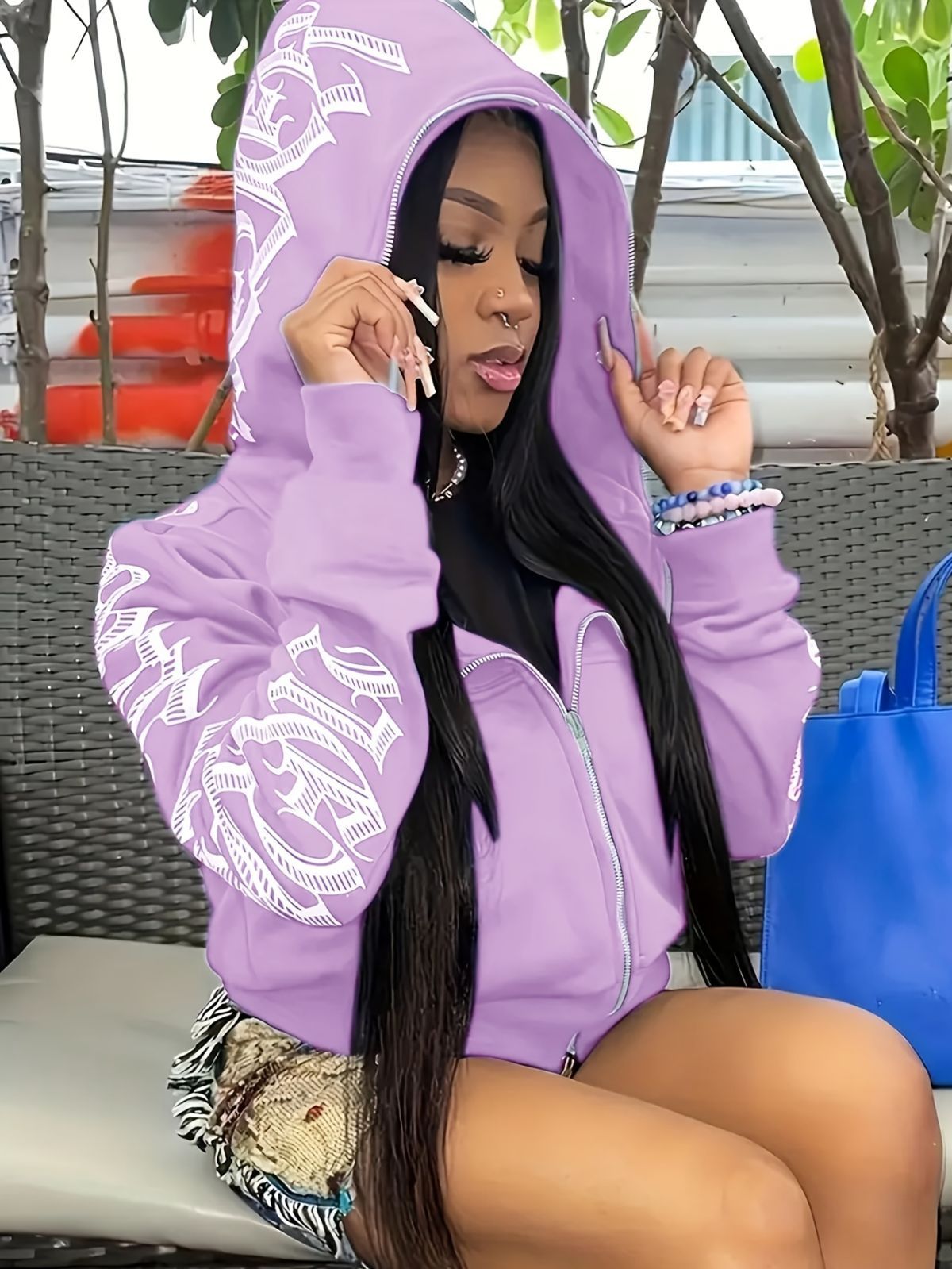 Y2k Hoodie Gothic Streetwear Women'S Zip-Up Jacket Letter Print Hoodie - Yellow - Size XL(AU XL/EU52) — image 2