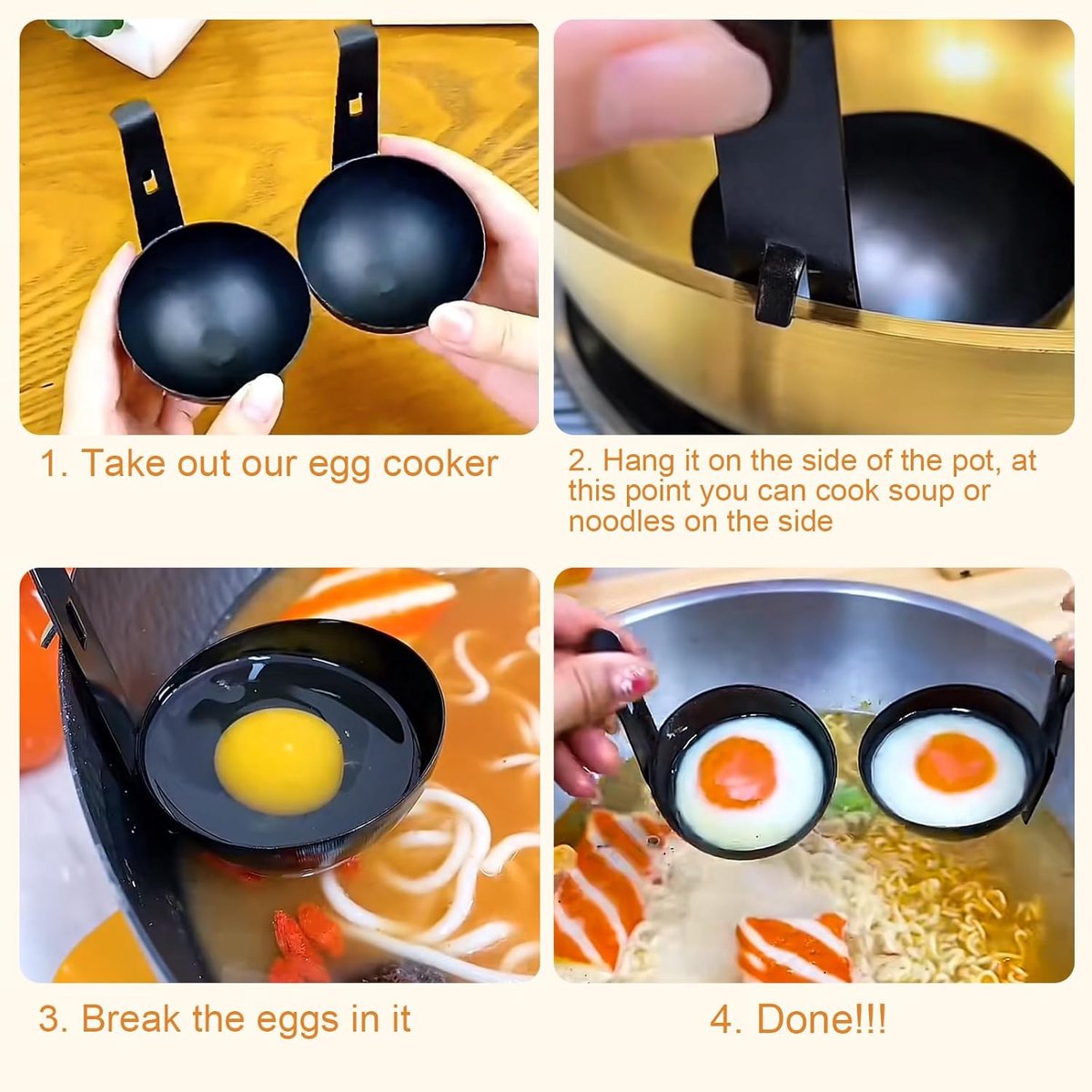 2-piece egg cooker - Stainless steel pan for poached eggs with hanging cups - Non-stick cookware for soft-boiled eggs and breakfast — image 3