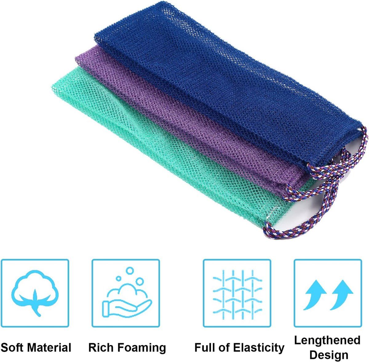 2 Pack African net sponges, African sponge, fast foaming, rough cleaning, lightweight and easy to use, Purple, green, 75 x 14 x 0.5 cm โ image 3